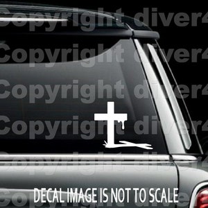 Cross with Blood and Shadow Car Truck Van Window or Bumper Sticker Vinyl Decal