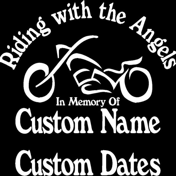 Riding with the Angels Custom Motorcycle Memorial Car Truck Van Window or Bumper Sticker Vinyl Decal