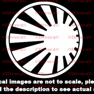 May include: A black and white circular decal with a sunburst design. The decal has a white center and black rays radiating outwards.
