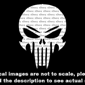 May include: Black and white skull graphic with the text "Decal images are not to scale, please read the description to see actual size!"