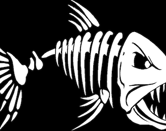 Angry Fish Skeleton Bones Custom Car Truck Van Window or Bumper Sticker Vinyl Decal # 2