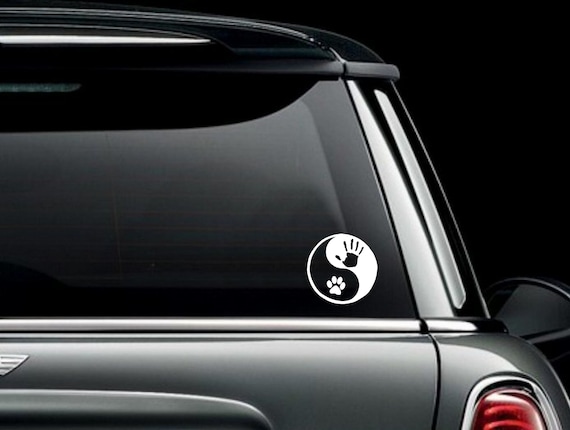 Yin Yang Hand and Paw Print Vinyl Car Window Decal Bumper Sticker US Seller
