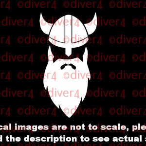 May include: White vinyl decal of a bearded viking wearing a horned helmet. The decal is on a black background.
