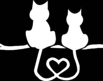 2 Cats in Tree Tails Form a Heart Car Truck Van Window Vinyl Decal