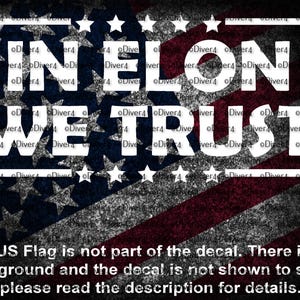 May include: A white decal with the text "IN ELON WE TRUST" in a bold, sans-serif font. The decal is set against a background of an American flag.