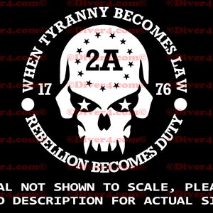 Round When Tyranny Becomes Law Rebellion Becomes Duty 2nd Amendment 2A Car Truck Van Window or Bumper Sticker Vinyl Decal