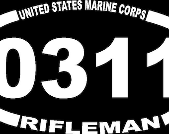 White Semper Fi Shaped Bumper Sticker (United States Marine Corps Vinyl Decal For Cars, Trucks, Laptops, Made In The US (3 X 8 Inch) USMC Licensed