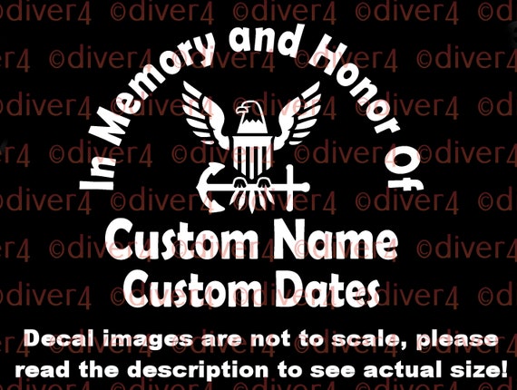 In Memory and Honor of US Navy Memorial with Navy Logo Truck Van Window Decal or Bumper Sticker Vinyl Decal