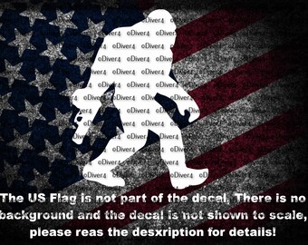 May include: A white silhouette of a Bigfoot creature overlaid with a repeating watermark of the text Diver4. Below the figure, text reads: The US Flag is not part of the decal, There is no background and the decal is not shown to scale, please reas the desxription for detaiis!