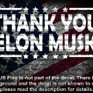 May include: A white graphic on a red, white, and blue American flag background. The graphic says "Thank You Elon Musk".