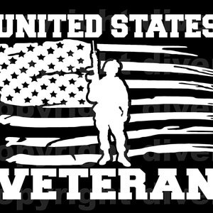 Distressed Flag with Military Silhouette United States Veteran Car Truck Van Window or Bumper Sticker Vinyl Decal