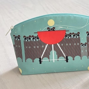 Charley Harper Raccoon Makeup Bag with Rounded Top | "Great Racc Attack" Organic Cotton Pouch