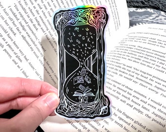 Bookish Hourglass - Holographic Vinyl Sticker - Books, Reader, Bookworm, Fantasy