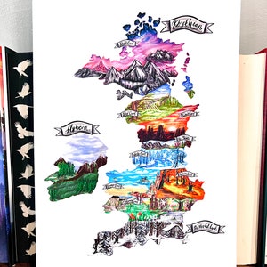 Impresión artística del mapa de Prythian, tamaño A5, licencia oficial, mapa de fantasía, Sarah J. Maas, Feysand, Velaris, Night Court, ACOTAR, ACOMAF