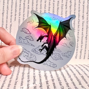 Dragon - Holographic Sticker - Fourth Wing Inspired  - Kindle/Journal Sticker - Dragon, Fantasy, Clouds, Reader, Bookish, Bookworm