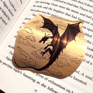 Tairn - Metallic Gold Sticker - Fourth Wing Inspired  - Kindle/Journal Sticker - Dragon, Fantasy, Clouds, Reader, Bookish, Bookworm