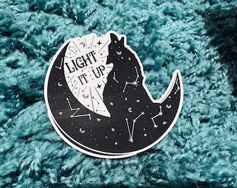 Light It Up - Bookish Sticker - Moon & Wolf - Laptop/Decor/Journaling - Reader, Bookworm, Book