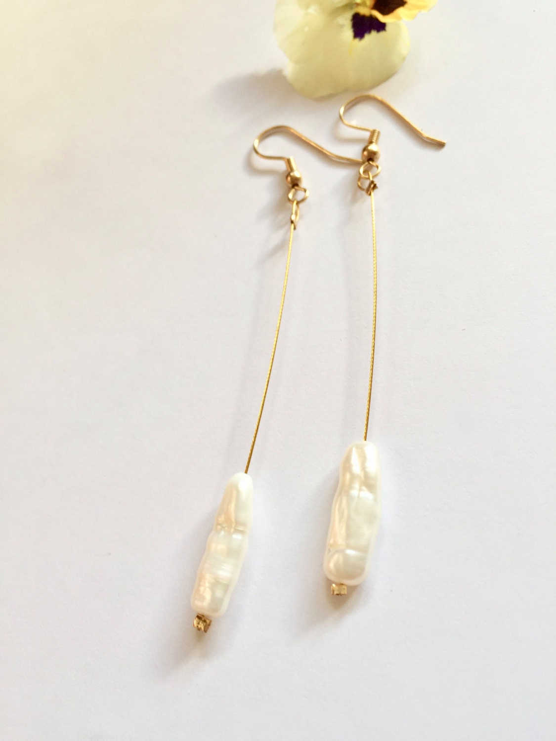 Samamba Long Drop White Freshwater Pearl Earrings With Gold - Etsy