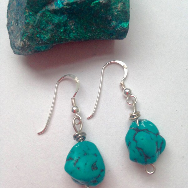 Samamba Faux Turquoise Earrings with Silver Fastenings***Ethical Handmade Fair-Trade***