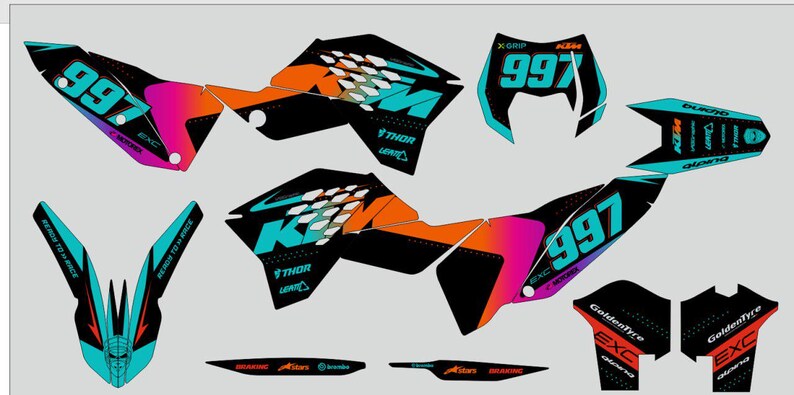 Custom KTM Motorcycle Decals, Protective Vinyl Stickers, Enduro Supercross Graphics 17