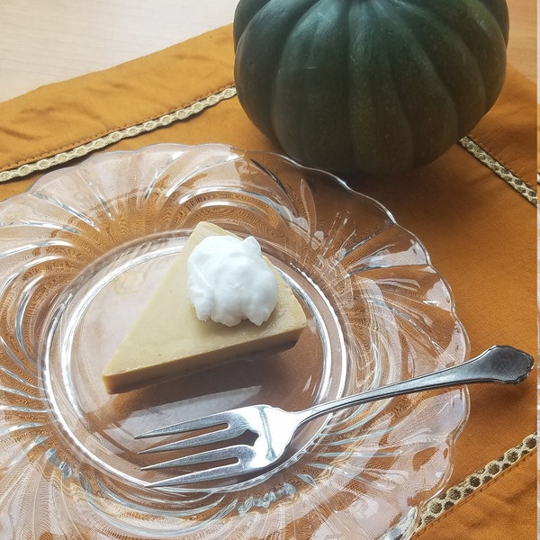 handmade pumpkin pie soap with organic coffee exfoliant