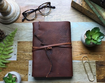 LEATHER BOUND JOURNAL - Hand Bound Leather Journal - Leather Bound Diary - Leather Notebook - Handmade Leather Journal
