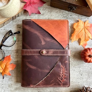 FALL FERN PLANNER Cover -  Fall Button Fern Notebook Cover - Leather Planner Cover - Leather Travelers Notebook - Leather Notebook Sleeve