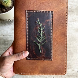 NOTEBOOK SLEEVE -  Woodland Fern Leather Notebook Cover - Leather Planner Cover - Hobo Weeks - A5 Sleeve - B6 Sleeve - Refillable Notebook