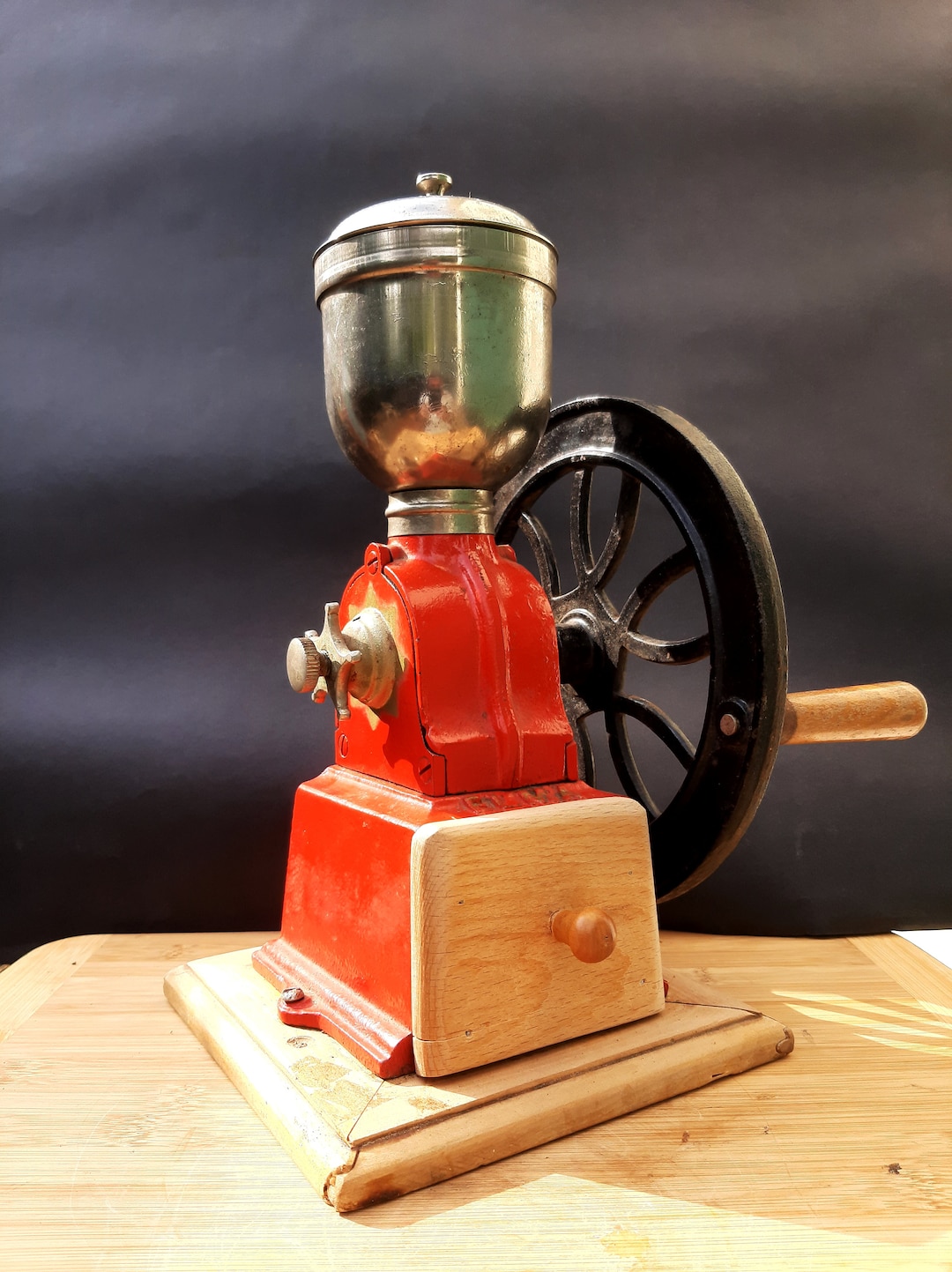 【希少】【アンティーク】ELMA コーヒーミル　赤 Vintage ELMA Red Cast-iron Hand Crank Coffee Grinder - Etsy