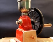 Vintage ELMA Red Cast-Iron Hand Crank Coffee Grinder