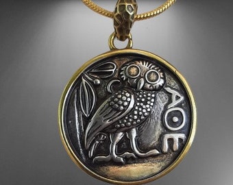 High quality replica pendant of an ancient Greek coin + gold plated chain