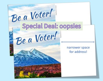 GOTV Postcards: Full-back Be A Voter; uncoated, Sharpie friendly; Narrow Address on Front • PostcardsToVoters • OOPSIES!