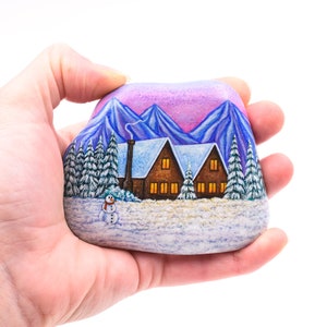 Snowy Landscape, Painted Rock, Winter Painting - Etsy