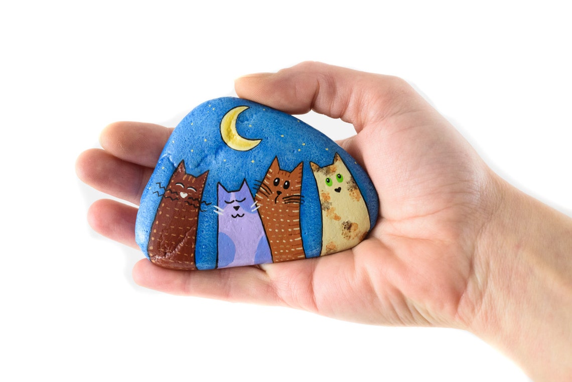 Funny Cats Painted Rock Cats Friends - Etsy