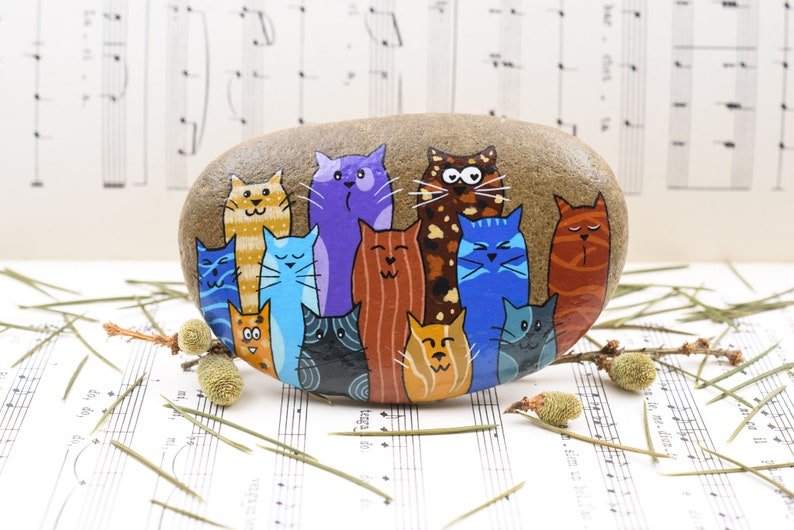 Funny Cats Painted Rock Cats Friends - Etsy
