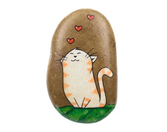 Tabby kat, verliefde kat, handbeschilderde steen