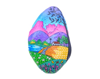 Naive painting, Painted rock, Landscape painting