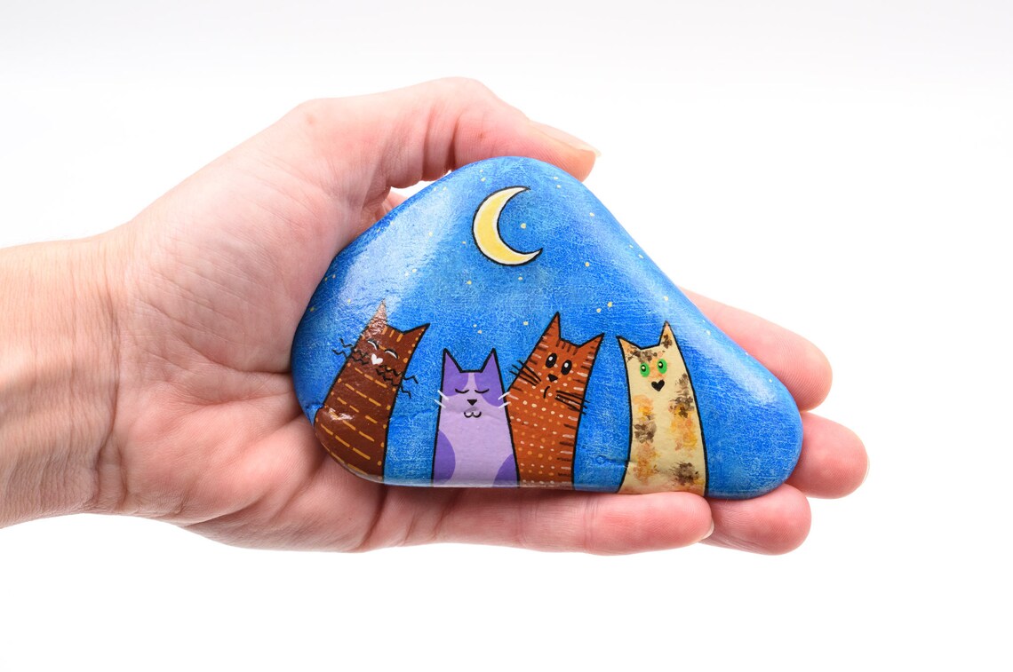 Funny Cats Painted Rock Cats Friends - Etsy