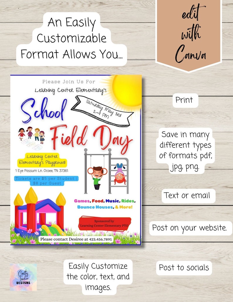 EDITABLE School Field Day Flyer, Printable Pto PTA Poster, Printable