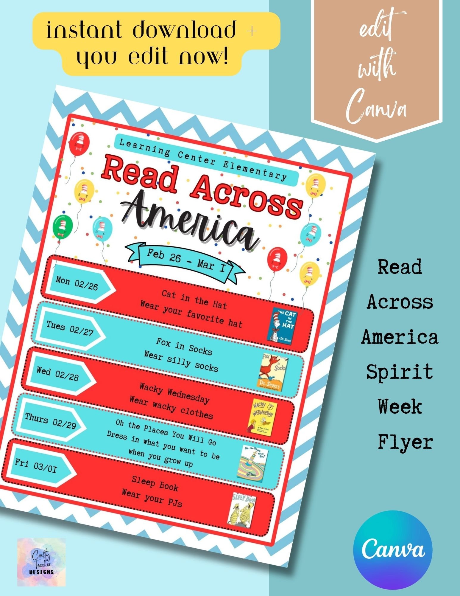 Read Across America Printable Flyer Spirit Week Editable Handout Etsy