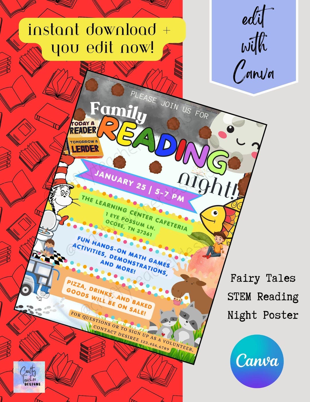 Reading Program Pto EDITABLE | Family Reading Night | School | Church | Pto Pta | Stem ...