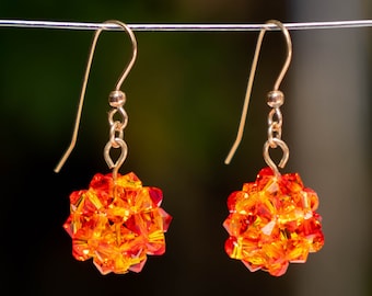Orange Swarovski Ball Ohrringe, Tropfen Swarovski Ohrringe, Handperlen Swarovski Ohrringe, gold Swarovski Ohrringe