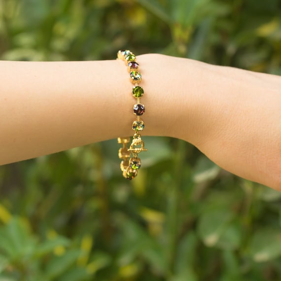 Sparkling Purple Green and Gold Swarovski Bracelet Gold 