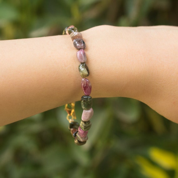 Multicolor Tourmaline Bracelet Pink Green Black Tourmaline gemstone bracelet Yoga mala