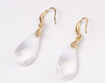 Pendientes de lágrima de oro con Swarovski, pendientes de lágrima transparente, regalo para ella, Swarovski, pendientes de cristal de gota de oro