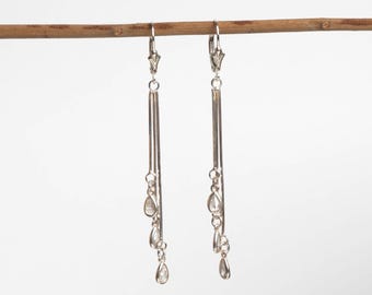 Pendientes colgantes de circonitas de plata, pendientes largos colgantes, pendientes de cadena de plata esterlina con colgante de circonita, delicados pendientes de plata