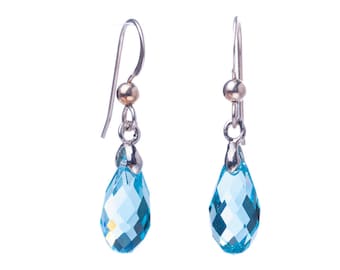 Aqua blue silver earrings, Swarovski light blue drops earrings, translucent blue crystal earrings, simple blue earrings
