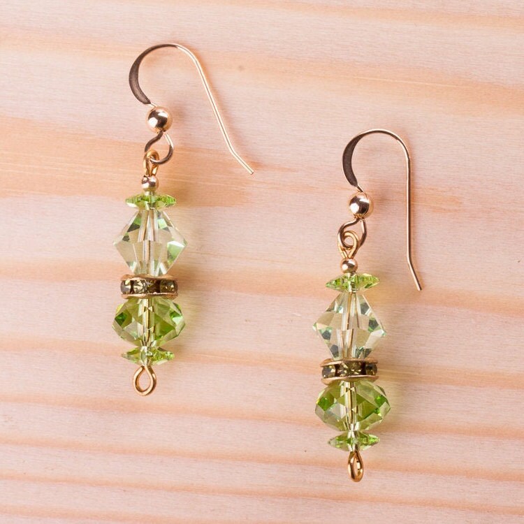 Green Swarovski Gold Filled Earrings Peridot Green Crystal - Etsy Israel