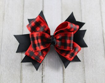 Red and Black Buffalo Plaid Stacked Christmas Hair Bow