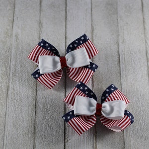 Stars and Stripes Patriotic Fourth Of July Red White and Blue Mini Pigtail Toddler Hair Bows